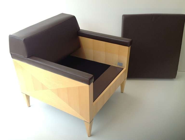 A pair of Solid Maple  Lounge Chairs designed by Ken Rainhard for Gunlocke 1