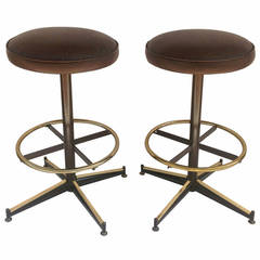 Pair of Newly Reupholstered Swivel-Top Barstools, circa 1970s