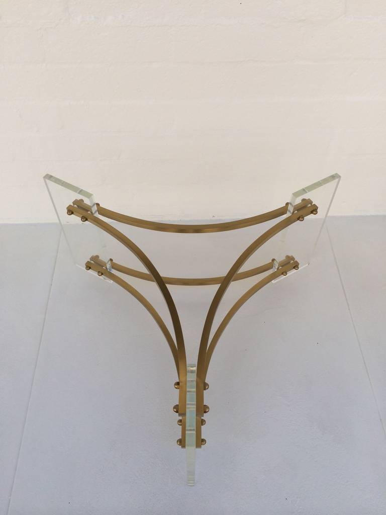 Brushed Brass and Acrylic Coffee or Cocktail Table by Charles Hollis