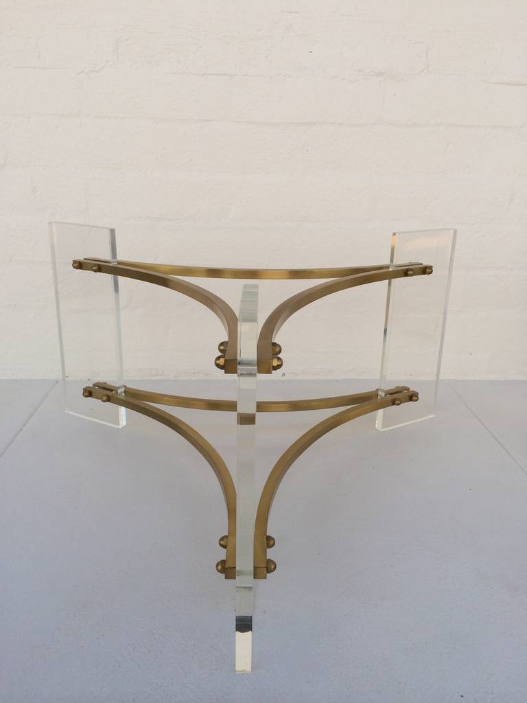Brushed Brass and Acrylic Coffee or Cocktail Table by Charles Hollis