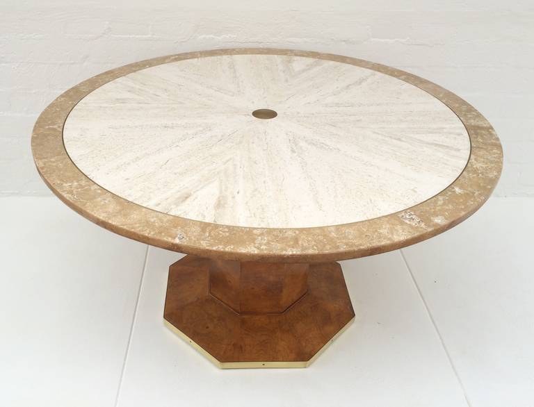 Two Tone Travertine and Burl Wood Game Table by John at 1stDibs