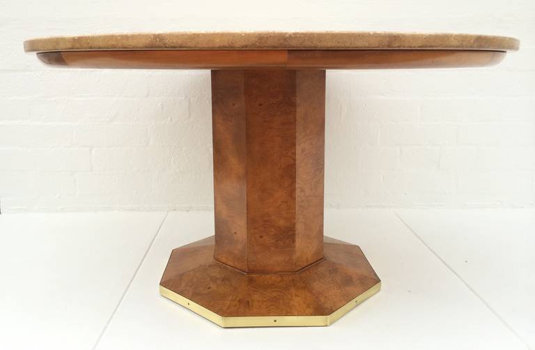 Mid-Century Modern Two Tone Travertine and Burl Wood Game Table by John Widdicomb