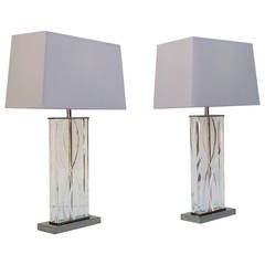 Stunning pair of Acrylic and Polished Nickel Lamps 7