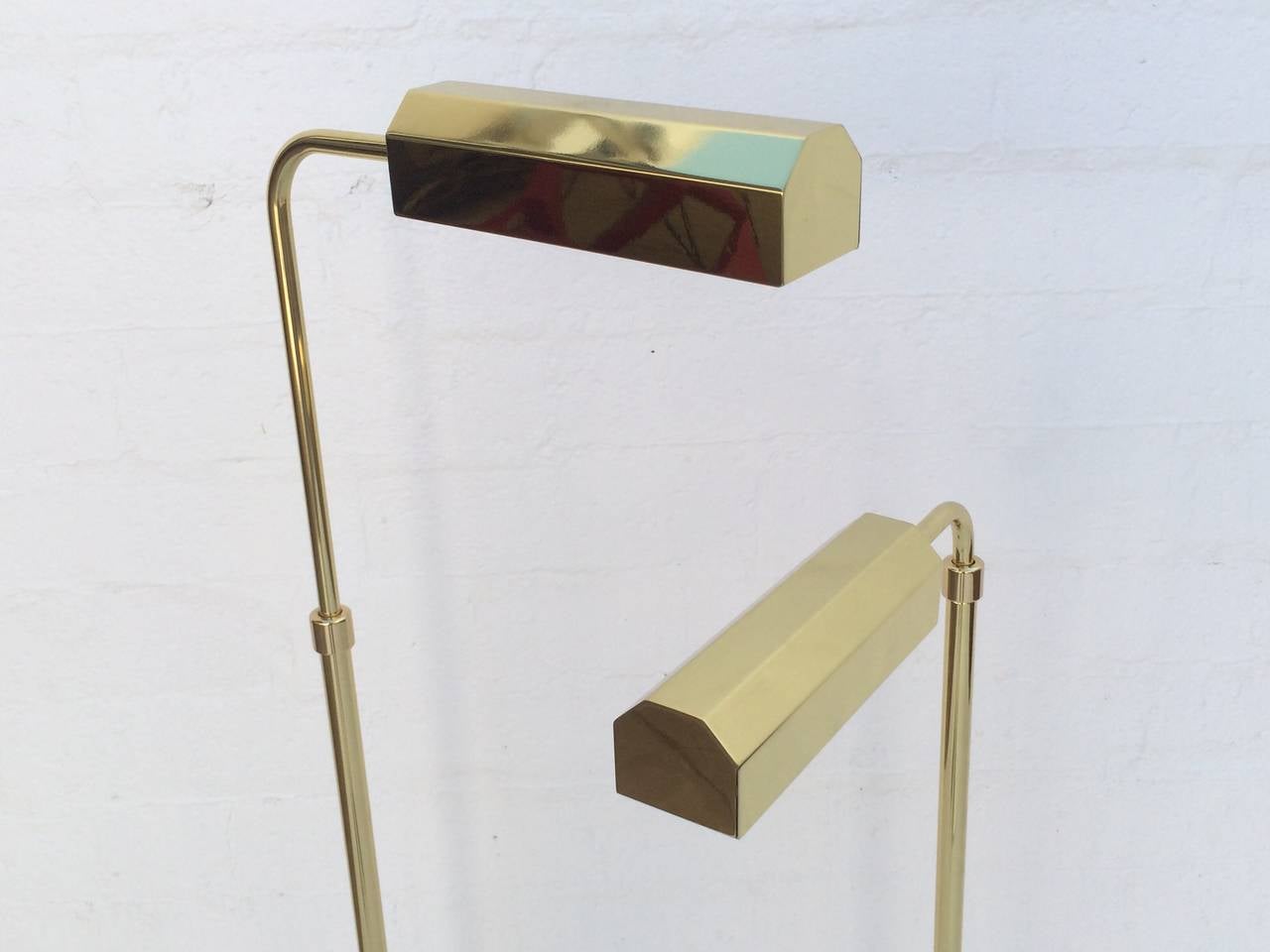Pair of Polished Brass Adjustable Floor Lamps 2