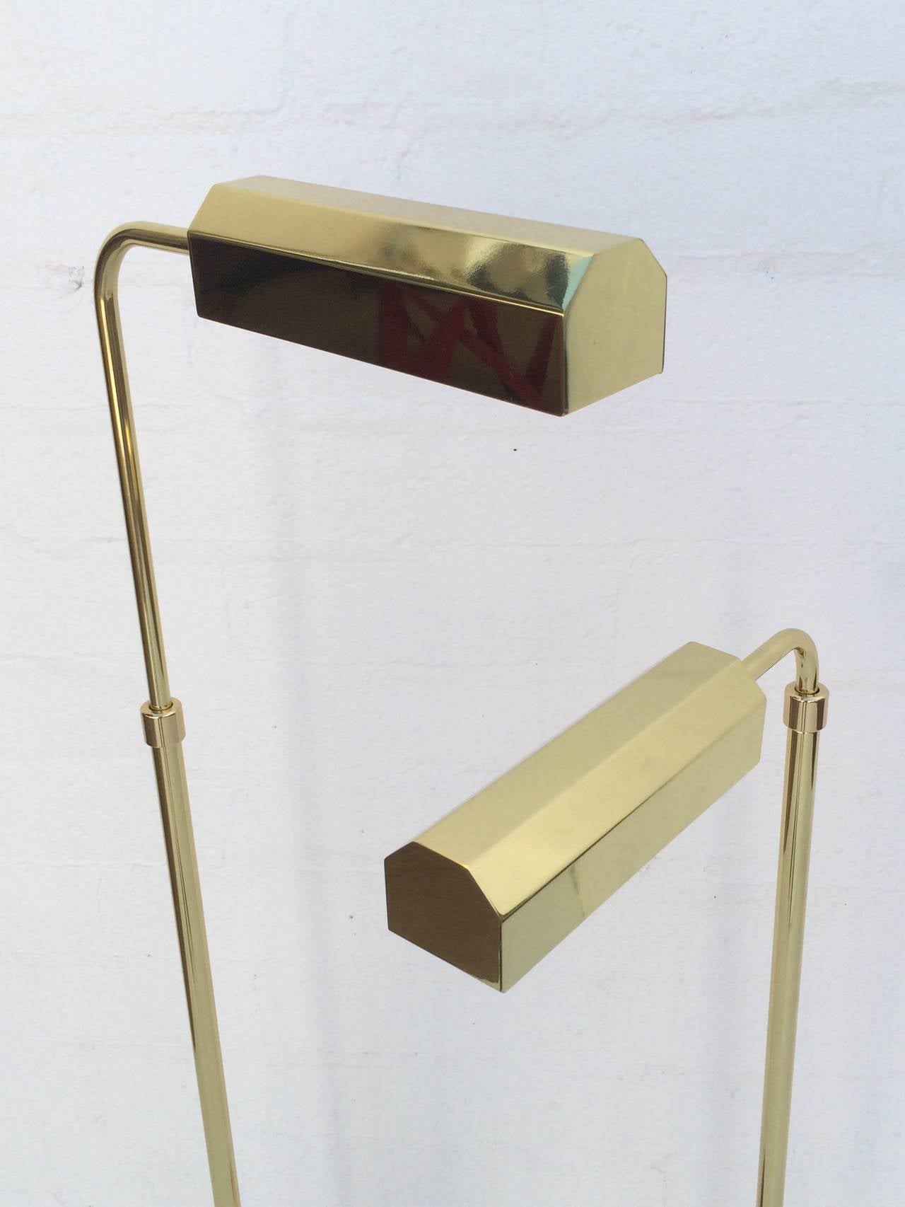 American Pair of Polished Brass Adjustable Floor Lamps