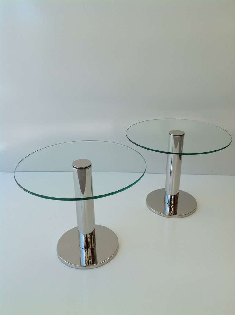 A pair of Nickel Plated and Glass Side Tables from Pace Collection