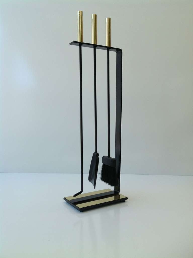 Polished Brass & Black Iron Fireplace Tool Set made by Pilgrim