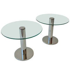 A pair of Nickel Plated and Glass Side Tables from Pace Collection