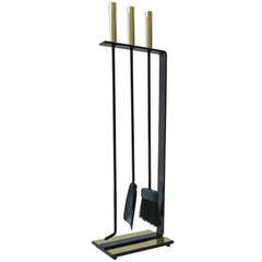 Polished Brass & Black Iron Fireplace Tool Set made by Pilgrim