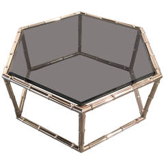 Faux Bamboo Nickel and Smoked Glass Cocktail Table by Mastercraft 4