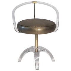 Vintage Acrylic and Brass Swivel Vanity Stool by Charles Hollis Jones