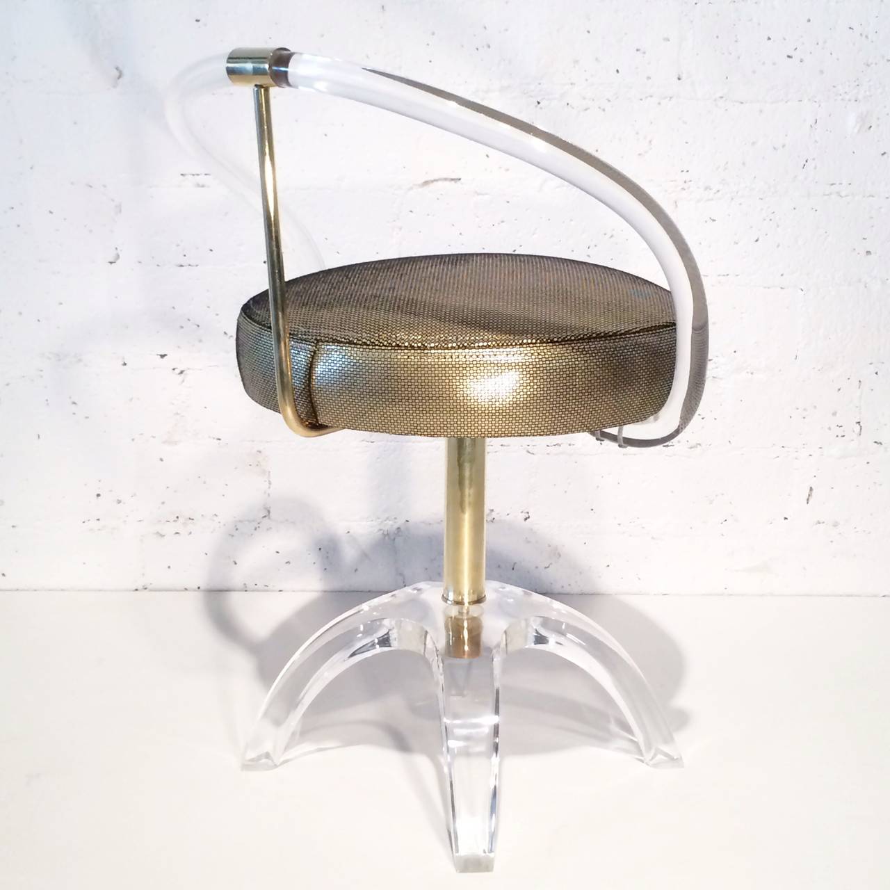 Acrylic and Brass Swivel Vanity Stool by Charles Hollis Jones In Excellent Condition In Palm Springs, CA