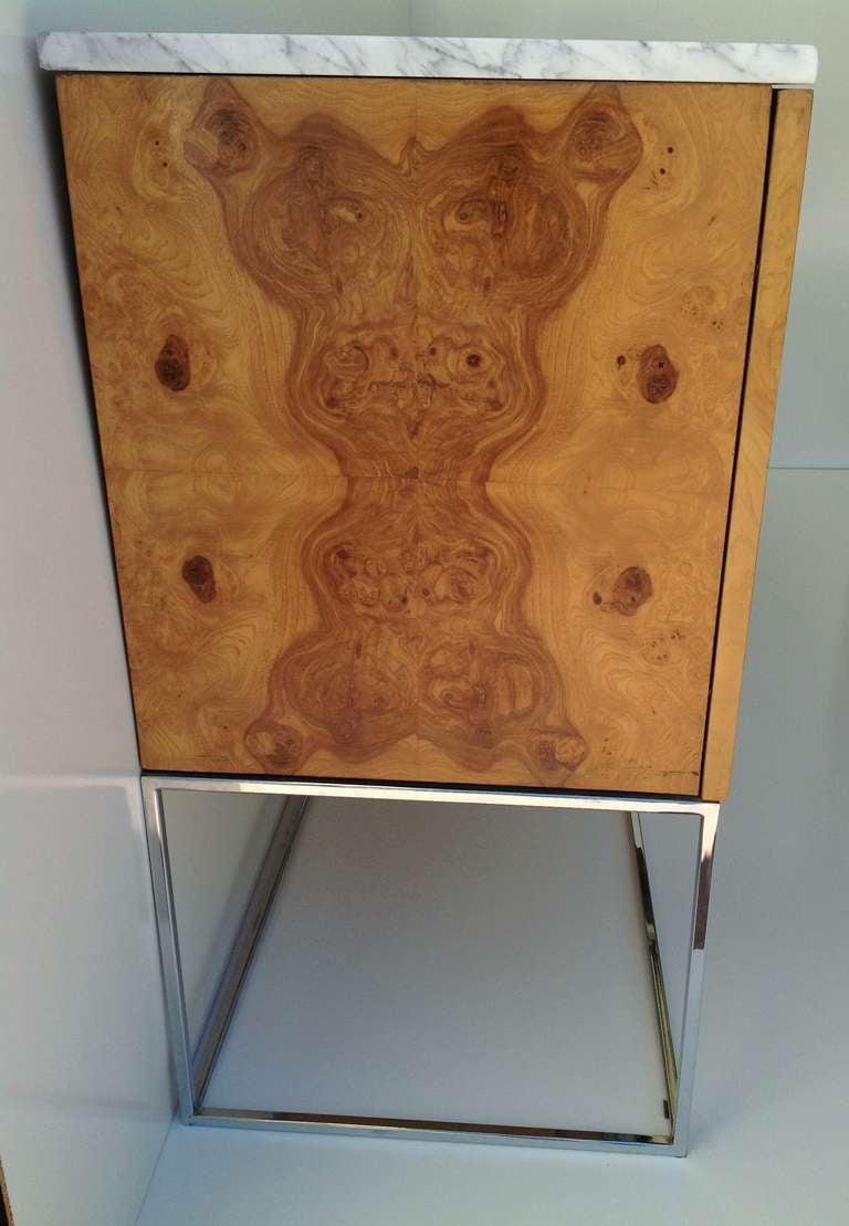 Milo Baughman  for Thayer Coggin Burl Wood Buffet with Carrera Marble Top In Good Condition In Palm Springs, CA
