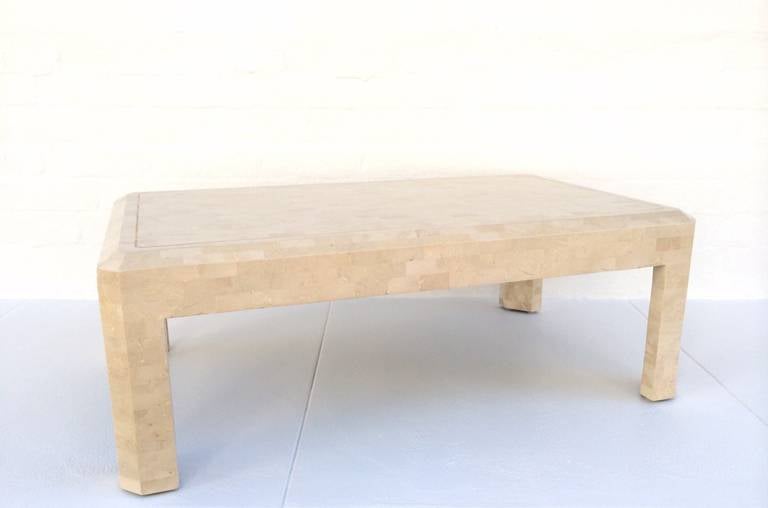 Modern Tessellated Fossil Stone with Inlaid Brass Table by Maitland-Smith