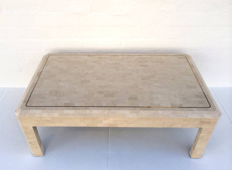 American Tessellated Fossil Stone with Inlaid Brass Table by Maitland-Smith