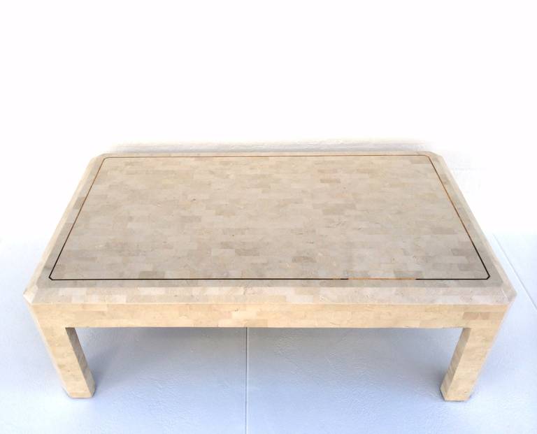 Tessellated Fossil Stone with Inlaid Brass Table by Maitland-Smith In Excellent Condition In Palm Springs, CA