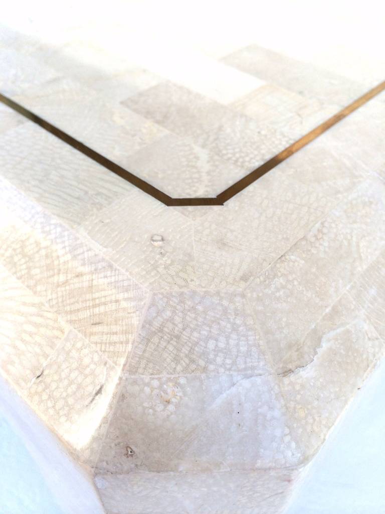 Tessellated Fossil Stone with Inlaid Brass Table by Maitland-Smith 3