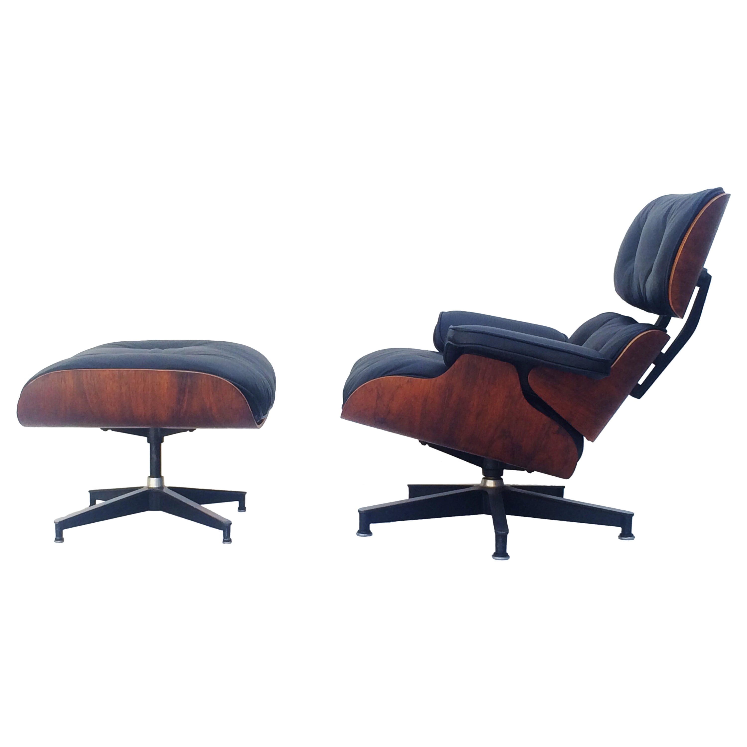 Early Rosewood Eames Lounge Chairs with Ottoman