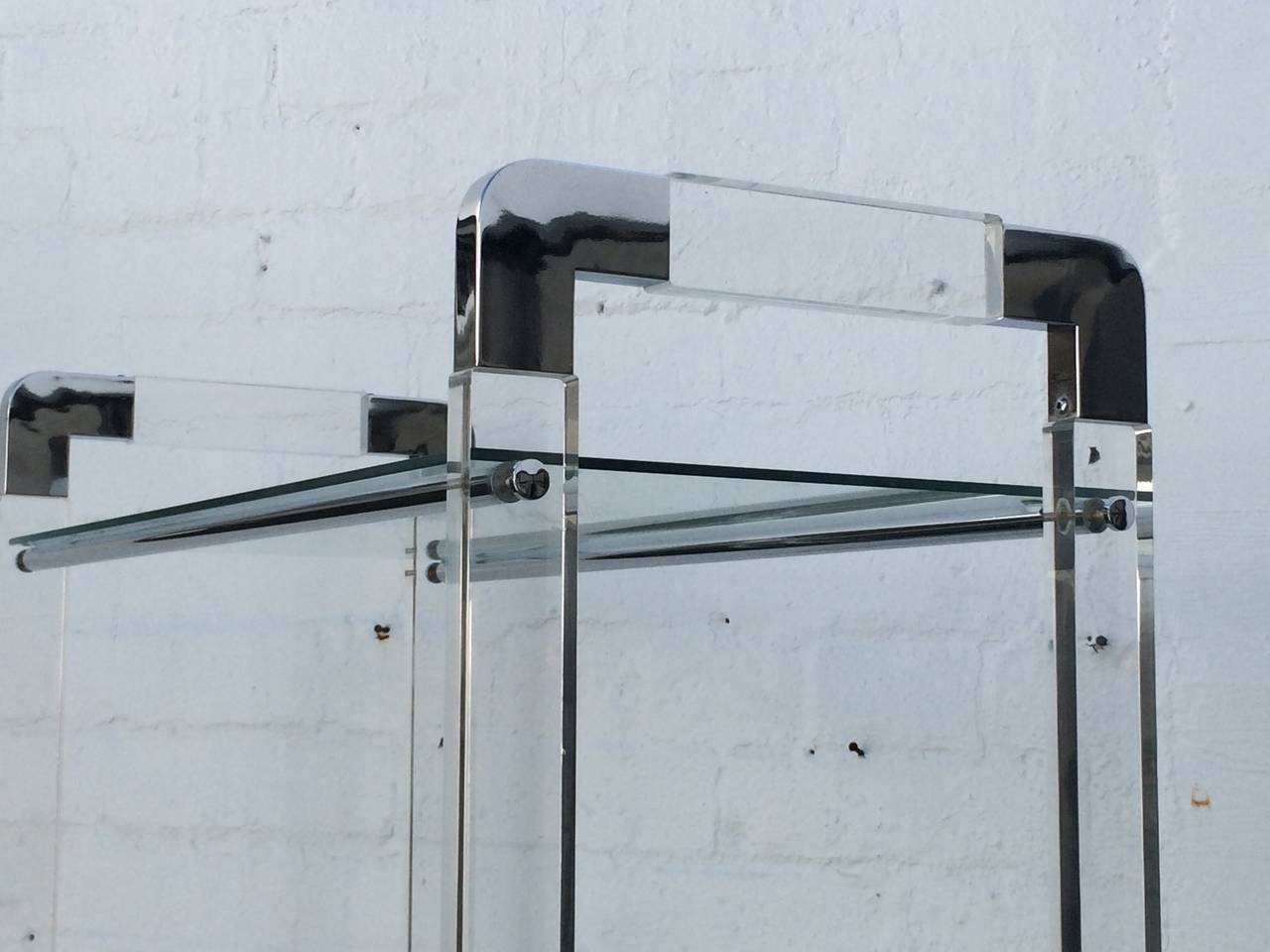Late 20th Century Pair of Acrylic and Polished Chrome Etageres designed by Charles Hollis Jones