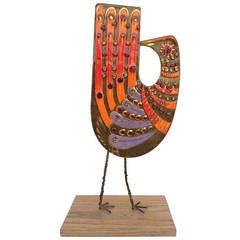 Enamel on Copper Bird Sculpture by Curtis Jere