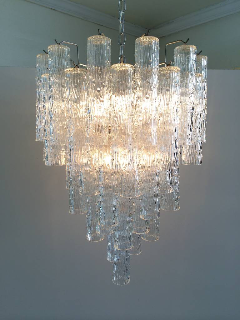 Murano Eight-Tier Tubular Glass Chandelier In Excellent Condition In Palm Springs, CA