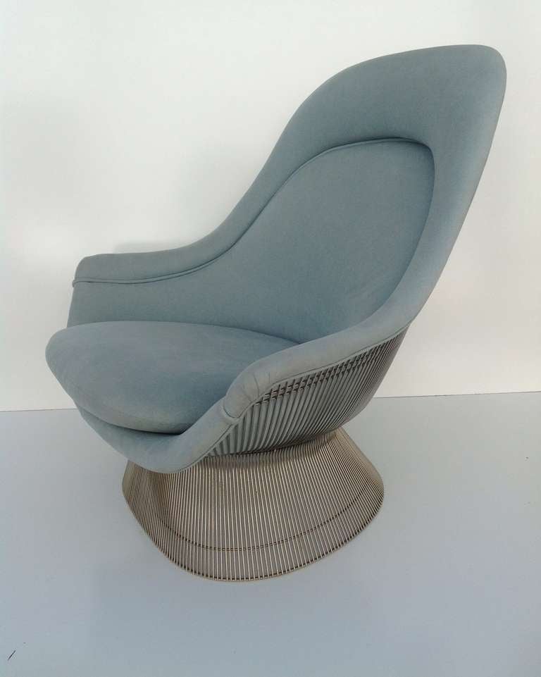 Mid-Century Modern Pair of Blue High-Back Lounge Chairs by Warren Platner