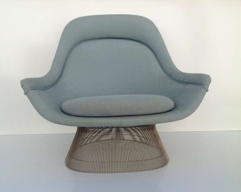 American Pair of Blue High-Back Lounge Chairs by Warren Platner