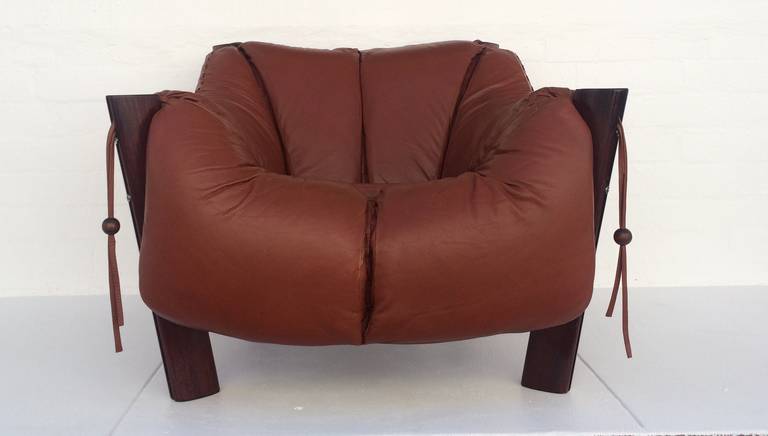 Brazilian Rare Jacaranda Rosewood & Leather Lounge Chair by Percival Lafer
