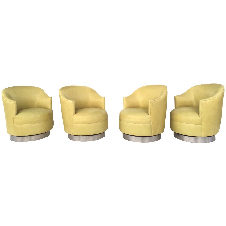 Set of Four Leather Club Chairs Designed by Karl Springer, circa 1980s