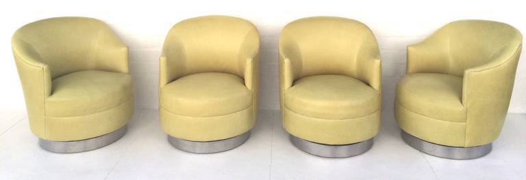 American Set of Four Leather Club Chairs Designed by Karl Springer, circa 1980s