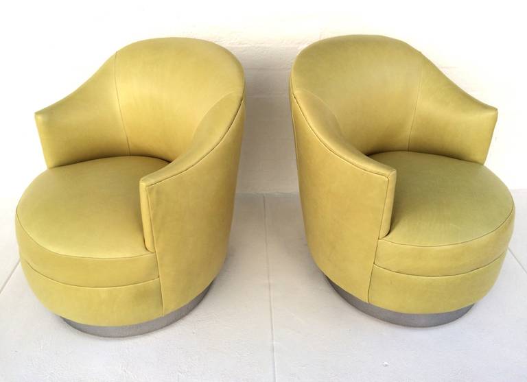 Set of Four Leather Club Chairs Designed by Karl Springer, circa 1980s 2