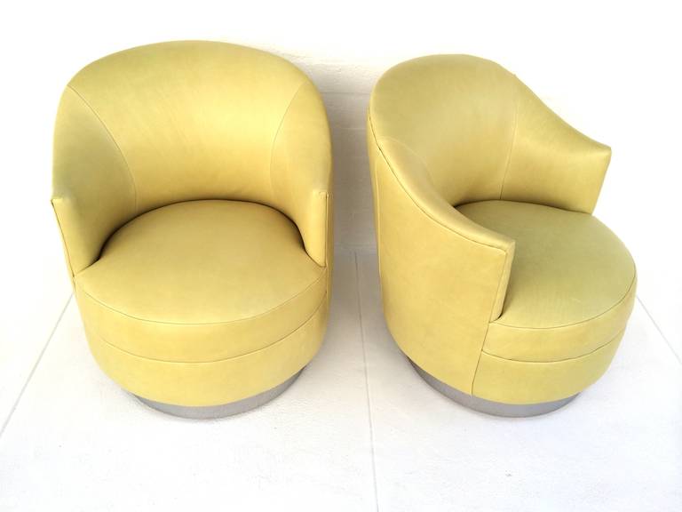 Set of Four Leather Club Chairs Designed by Karl Springer, circa 1980s 3