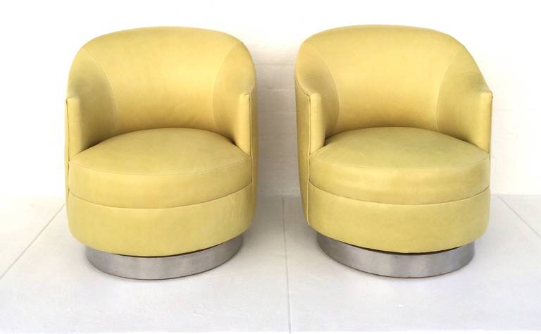 Set of Four Leather Club Chairs Designed by Karl Springer, circa 1980s 1