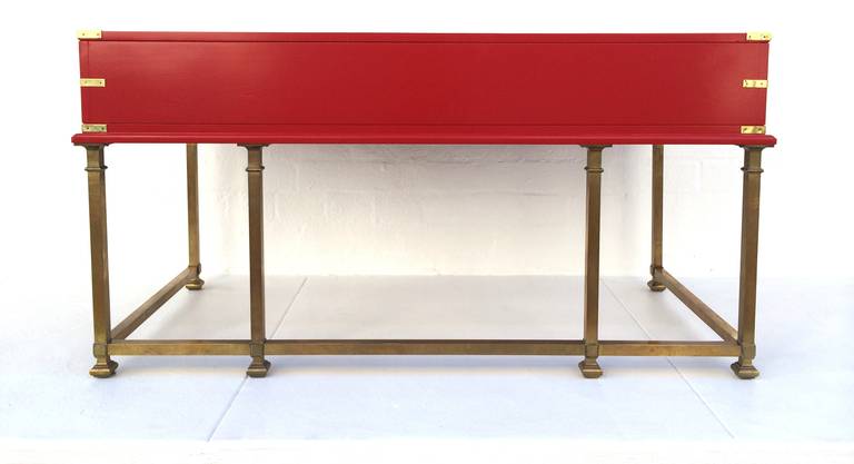 Red Lacquered with Brass Campaign Desk