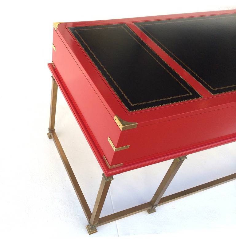 Red Lacquered with Brass Campaign Desk 1