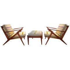 A pair of Danish "Z " chairs & ottoman by Poul Jensen for Selig