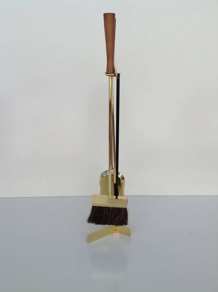 Unknown Polished Brass Fireplace Tools from the 1950s