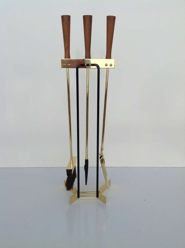 Mid-20th Century Polished Brass Fireplace Tools from the 1950s