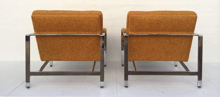 Pair of Polished Chrome Lounge Chairs Designed by Milo Baughman, circa 1970s In Excellent Condition In Palm Springs, CA