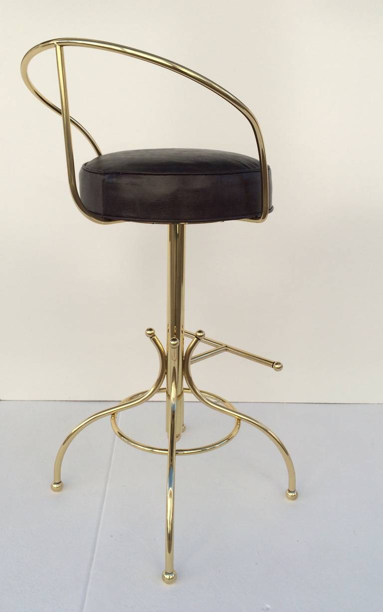 Trio of Charles Hollis Jones for Hudson Rissman Polished Brass Swivel Barstools In Excellent Condition In Palm Springs, CA