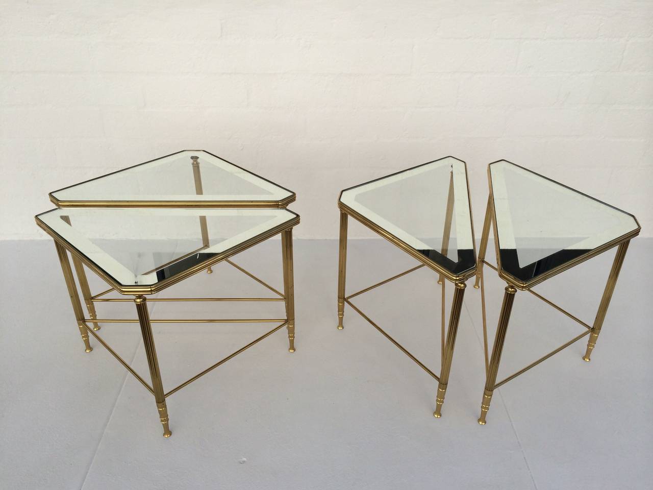 Set of Four Brass and Glass Tables by Maison Jansen In Excellent Condition In Palm Springs, CA