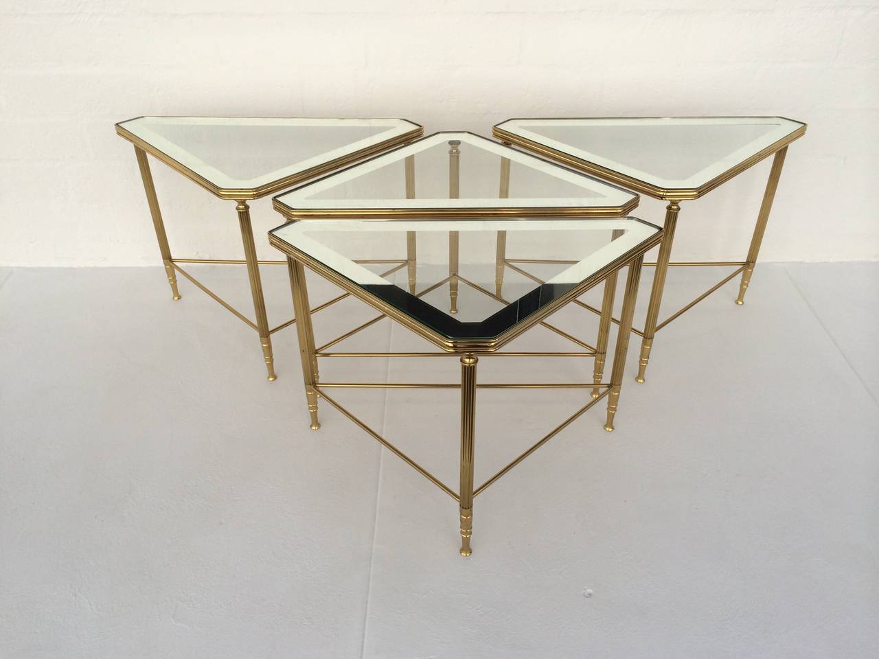 Set of Four Brass and Glass Tables by Maison Jansen 1