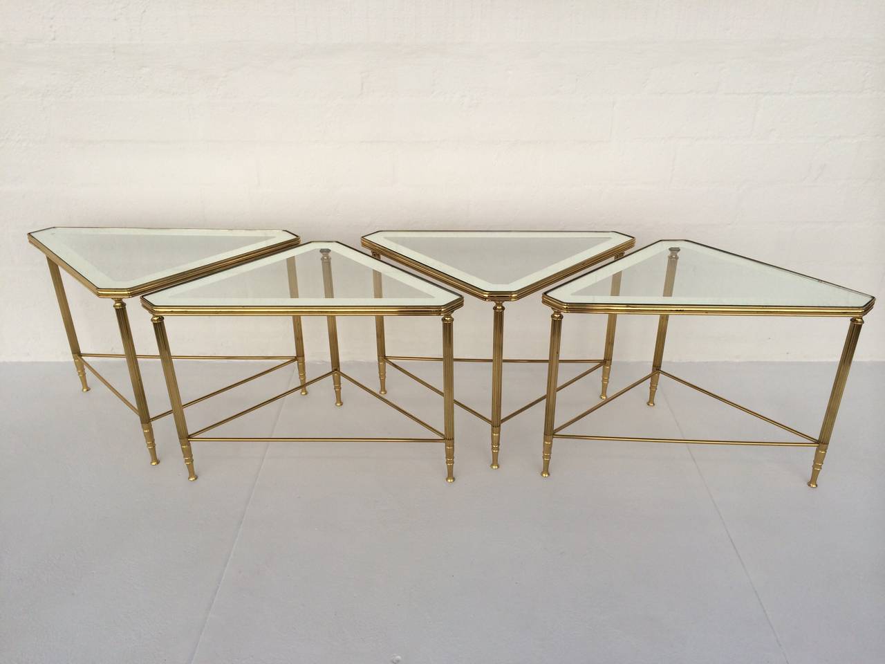 French Set of Four Brass and Glass Tables by Maison Jansen