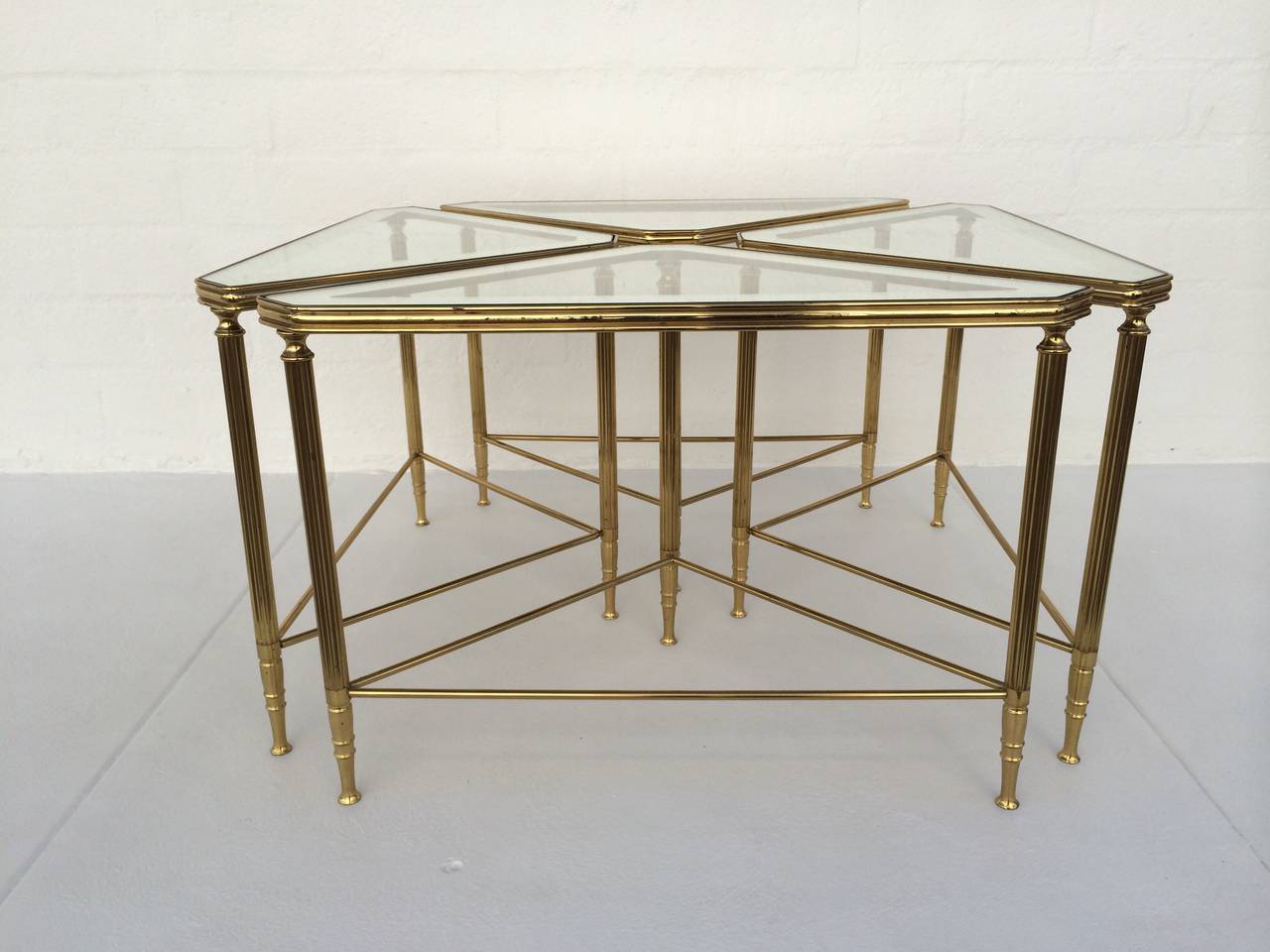 Set of Four Brass and Glass Tables by Maison Jansen 2