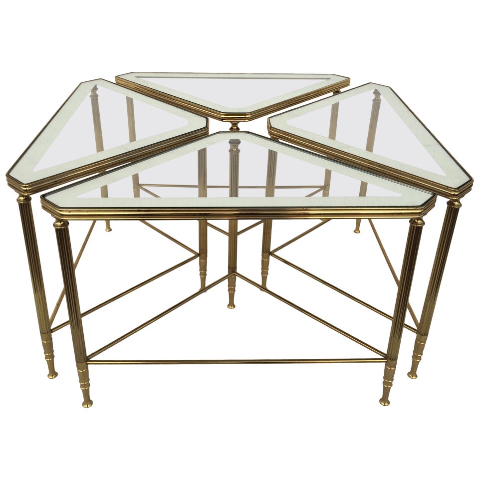 Set of Four Brass and Glass Tables by Maison Jansen