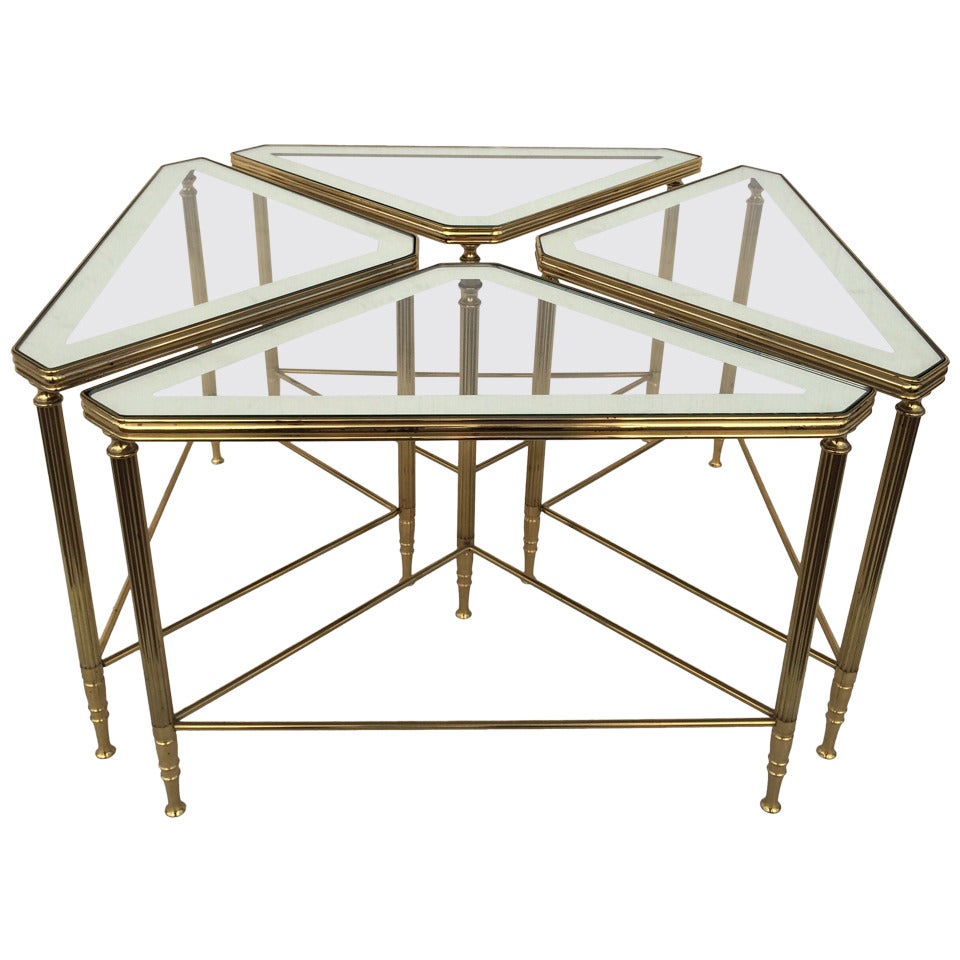 Set of Four Brass and Glass Tables by Maison Jansen at 1stDibs