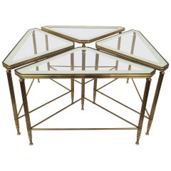 Set of Four Brass and Glass Tables by Maison Jansen