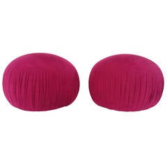 Pair of Suede Leather Poufs by Vladimir Kagan for Directional