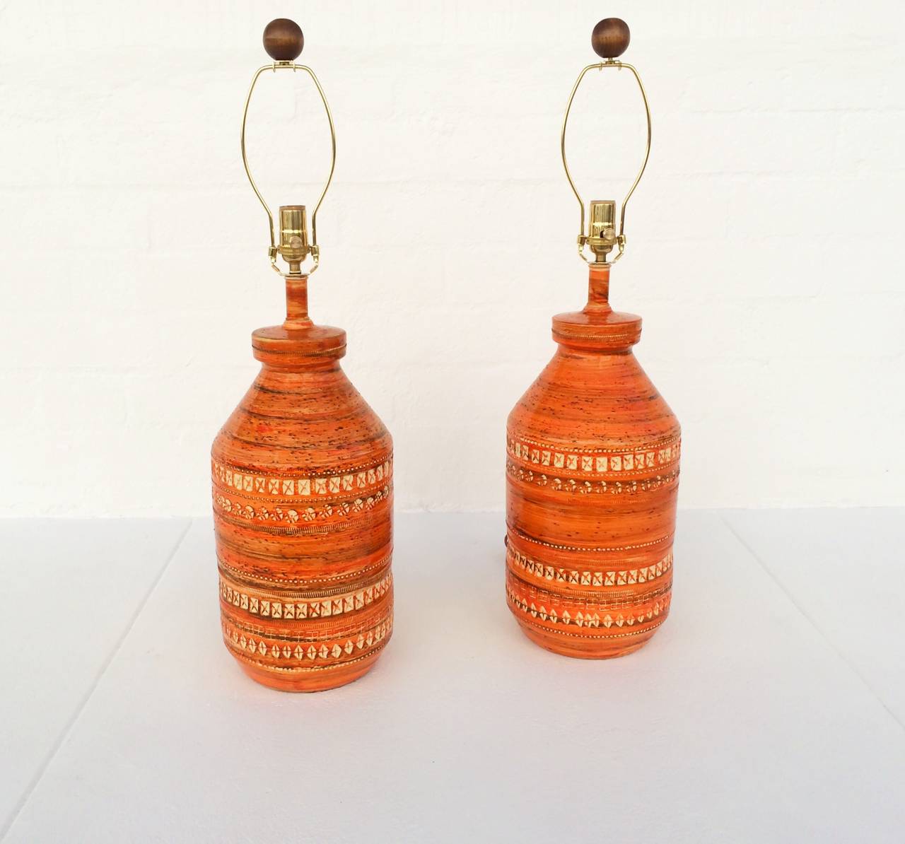 Amazing Pair of Italian Ceramic Lamps by Bitossi 1
