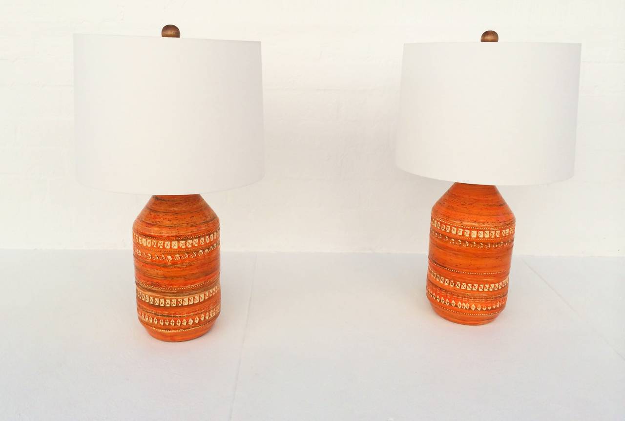 Mid-20th Century Amazing Pair of Italian Ceramic Lamps by Bitossi